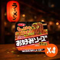 【SANYO 三洋】四碗入 日式醬燒風味炒麵碗麵泡麵條 消夜宵夜點心即食麵下午茶零食露營美食(日本扎幌一番)