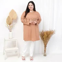 TUNIK KAOS JUMBO POLOS - TUNIK KAOS WANITA POLOS LD 120 cm - LD 130 cm - LD 140 cm L/XL MOCCA