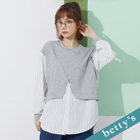 betty’s貝蒂思　假兩件開衩條紋長袖上衣(灰色)