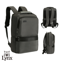 【Lynx】美國山貓嚴選尼龍布包中型商務後背包 多隔層機能收納/筆電保護袋-深灰