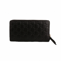 GUCCI  Signature 經典雙G壓紋皮革拉鍊長夾(黑色)