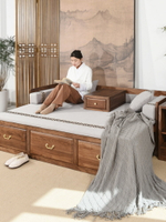 家具 原創新中式榆木抽屜儲物實木羅漢床推拉床小戶型箱式多功能沙發床