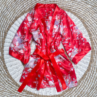 [ Happy Girl Shop ] Kimono Piyama Lingerie Looks Corak Bunga Merah Saku Jepang Beatiful Include Bra 