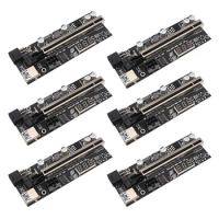 6 Pack Riser Card PCIE Riser 1X to 16X Graphics Extension with Temperature Sensor for Bitcoin GPU Mining Riser Adapter