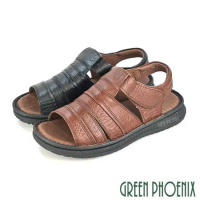 【GREEN PHOENIX】男 涼鞋 線條感 全真皮 沾黏式 寬楦 厚底 手工 台灣製