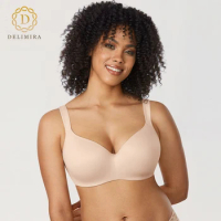 Delimira Women's Balconette Bra Smooth Full Coverage Big Large Size T-Shirt Seamless Underwire Support Plus Size Contour Bras