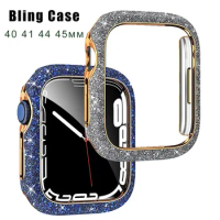 Diamond Cover for Apple Watch Case 45mm 41mm 44mm 40mm Bling Bumper Screen Protector Glass for Apple Watch Series 8 7 4 5 6 Se