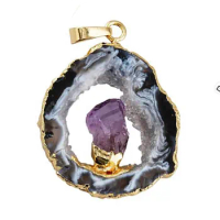 KFT Natural Healing Crystal Agate Quartz Geode Druzy Mineral Irregualr Reiki Amethyst Stone Pendant for Women Men Girls Jewelry