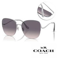 【COACH】金屬圓框太陽眼鏡(銀 紫粉漸變鏡片#HC7152 900136)