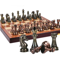 Exquisite Big Chess Set Luxury Chess Pieces High-grade Chess Game Gift Folding Wooden Embedded Chessboard Kirsite Chessman