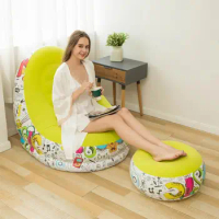 Portable lazy sofa inflatable folding recliner outdoor sofa bed with pedal comfortable flocking single sofa chair pile coating
