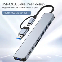 8 In 2 USB HUB With Splitter Card Reader, USB C Port, USB 3.0, SD/TF Splitter Card Reader, Docking Station