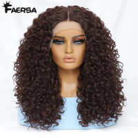 20" Brown Afro Kinky Curly Wig Synthetic Lace Front Wigs For Black Women Glueless Female Blonde Ginger Heat Resistant Natural