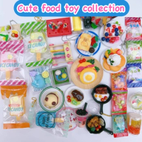 Capsule Toy Collection Miniature Food Toy Cotton Candy Squishy Bread Pancake Dessert Simulation Food Keychain Bag Accessories