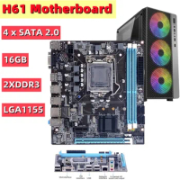 H61 Motherboard 16GB Micro-ATX Desktops MainBoard LGA1155 Socket I3/I5/I7 CPU Support 2 X DDR3 Realtek 10/100 Mbps LAN Onboard