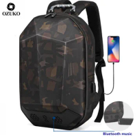 OZUKO Men 15.6" Laptop Backpack Hard Shell Bag Waterproof Teenager Schoolbag Multifunction Male Travel Mochila USB Interface