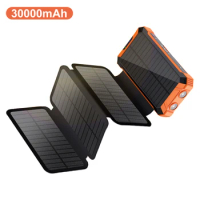 Solar Power Bank 30000mAh with Cable Qi Wireless Charger External Battery Portable Poverbank for iPhone Samsung Xiaomi Powerbank