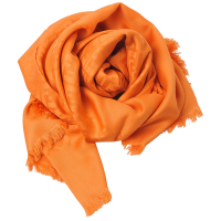 FENDI FF LOGO品牌圖騰義大利製真絲混羊毛大正方圍巾/披肩(橘色)