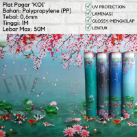 Fiber Plat Pagar Plastik Penutup Pagar Motif Koi - Putih