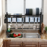 伸縮不銹鋼廚房 水槽 置物架 上方碗碟架瀝水籃 家用 水池 收納 架 碗筷架