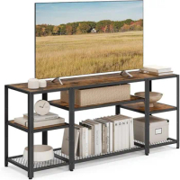 VASAGLE TV Stand for 65 Inches TVs, Industrial Entertainment Center, Modern TV Console with Open Storage Shelves