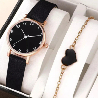 ABL558 - Jam Tangan Wanita Model Bulat Set dengan Gelang Cantik kulit quartz Watches