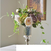 高檔新古典歐式古銅水晶玻璃花瓶樣板房家居裝飾客廳餐桌花瓶擺件