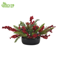 Christmas Decoration 2023 New Artificial Plants Potted Red Berry With Leaves Plants In Pots Home Indoor Outdoor Party Decor Gift