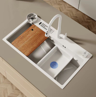 開發票 美家白色304納米不銹鋼水槽廚房飛雨大單槽洗碗盆洗菜盆