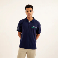 【Arnold Palmer 雨傘】男裝-品牌印花機能網眼POLO衫(藏青色)