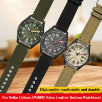 20mm Nylon Leather Bottom Watchband for Citizen Eco-Drive AW5005 Timex Seiko Green Casual Waterproof Sport Watch Strap Bracelet