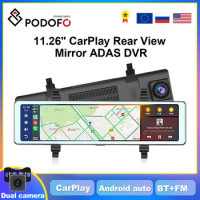 Podofo 11.26in IPS 4K HD CarPlay Player Wireless Android Auto Car Rear View Mirror Monitor Universally Multimedia Player Stereo