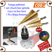 Mata Bor Pagoda Kerucut Besi Baja + Kepala Bor Jadi Gerinda Drill Chuck