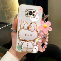 pocox3 pro Flower Strap Cute Rabbit Phone Holder Case For Xiaomi Mi Poco X3 X4 X5 Pro Nfc M4 Pro M3 M5 F3 F4 GT C40 Stand Cover
