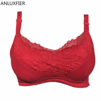 X9031 Silicone Breast Bra Mastectomy Bra Red Lace Pocket Bra 95C for Fake Breast Forms Prosthesis Cancer Lingerie Plus Size
