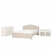 HAUGA 臥室家具 4件組, 雙人加大床框, lofallet 米色/白色