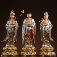 68CM large TOP figure gold plating Shakyamuni Goddess Guan yin Mahasthamaprapta buddha HOME Shrine Protection Prosperity statue