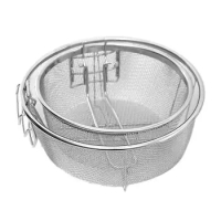 French Chip Frying Strainer Basket Stainless Steel Deep Fry Basket Kitchen Round Fryer Wire Mesh With Handle Cooking Tool