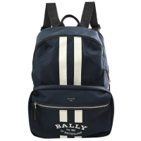 【BALLY】經典LOGO條紋尼龍帆布三用折疊斜背包後背包(深藍)