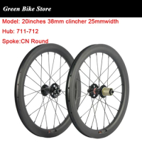 Folding Bicycle Wheel for Sale, Carbon Road Wheels, BMX Bike Rim, 406 Clincher, 38mm, 25mm Width, 3K/UD, Matte Finish, 20in