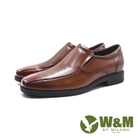 W&amp;M(男)小方圓直套懶人款線條皮鞋 男鞋-刷染棕