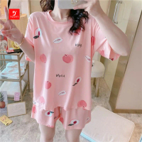 Yooyi Baju Tidur Wanita Piyama Korea Lengan Pendek Celana Pendek Motif Kartun Lucu Setelan Tidur Hot