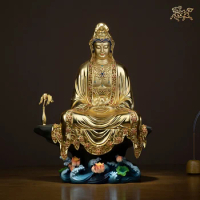 26.77inches Pure Brass 24K Genuine Gold Comfortable Buddism godness Guanyin Buddha Statue Kwan-yin Bodhisattva Copper Decoration