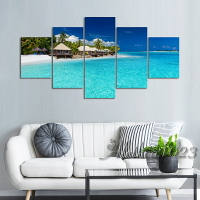 實木框畫  馬爾代夫 海邊 大海 沙灘 棕櫚樹 藍天白雲 現代藝術居家裝飾畫 客廳掛畫 房間臥室壁畫 壁貼 無框畫