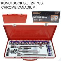 Alat Teknik Kunci Sok 1/2 Inch Set - Socket Set 24 Pcs Chrome Sock Wrench 8-32mm Viral