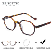ZENOTTIC Retro Acetate Polygon Prescription Glasses Frame Optical Myopia Eyeglasses Anti Blue Ray Photochromic Computer Eyewear
