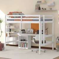 Full size Loft Bed with Desk and Writing Board,Wooden Kids bed Loft Bed with Desk &amp; 2 Drawers Cabinet,for Kids Teens bedroom