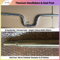 Titanium Mirror Polished Seatpost and Chrome M Handlebare for Brompton Bike Lightweight Folding Bicycle Frame Ti Part Gr9