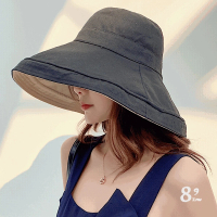 【89 zone】日系雙面拼色可摺疊 沙灘帽 大沿帽 漁夫帽 太陽帽 防風帽 遮陽帽(黑/灰)