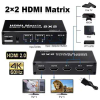 4K@60Hz HDMI Matrix 2x2 Switch Splitter Support HDCP 1.4 IR Remote Control HDMI Switch 2 In 2 Out HDMI Matrix Switch